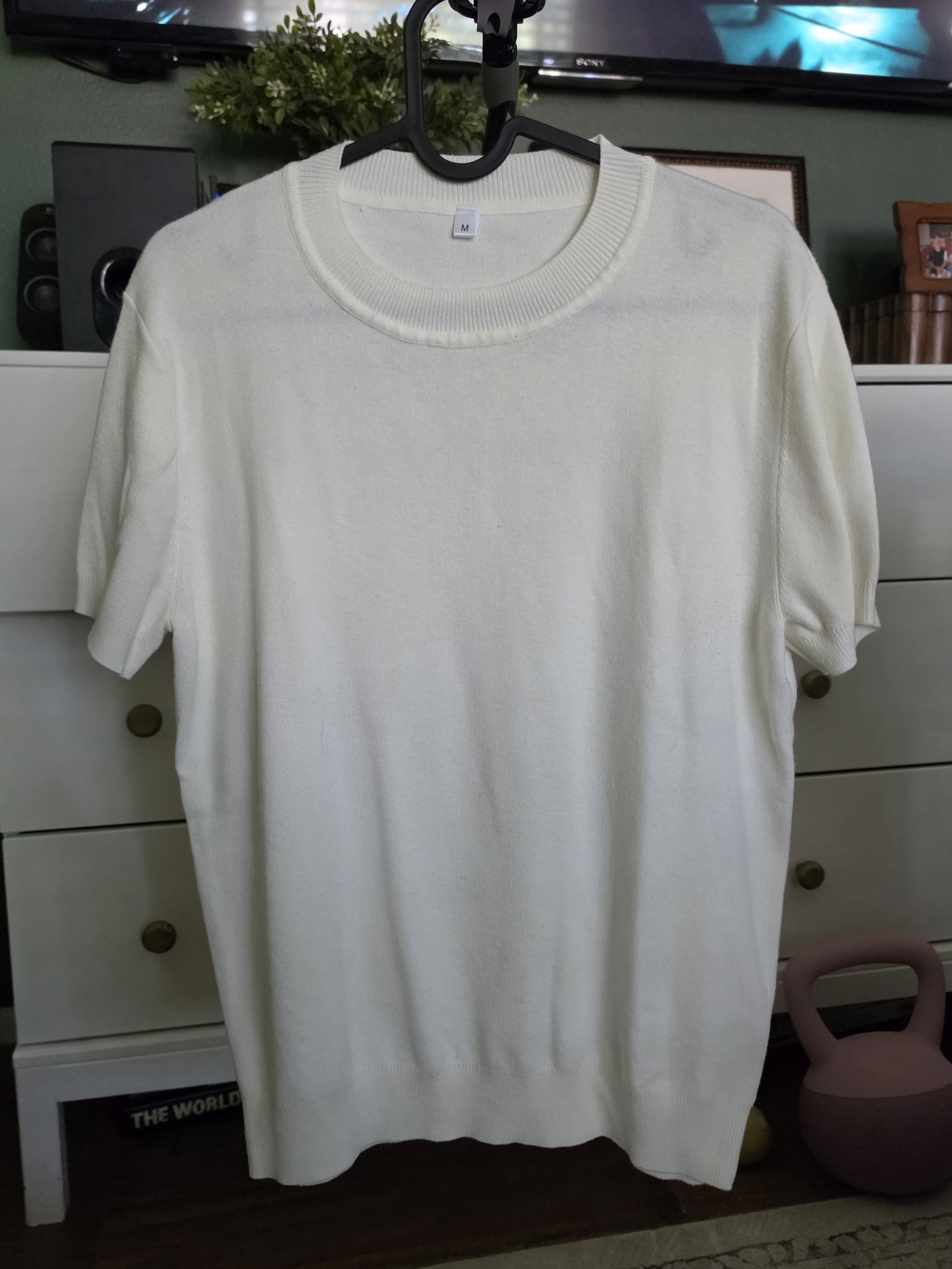 Simple Cream Short Sleeve Knit Top